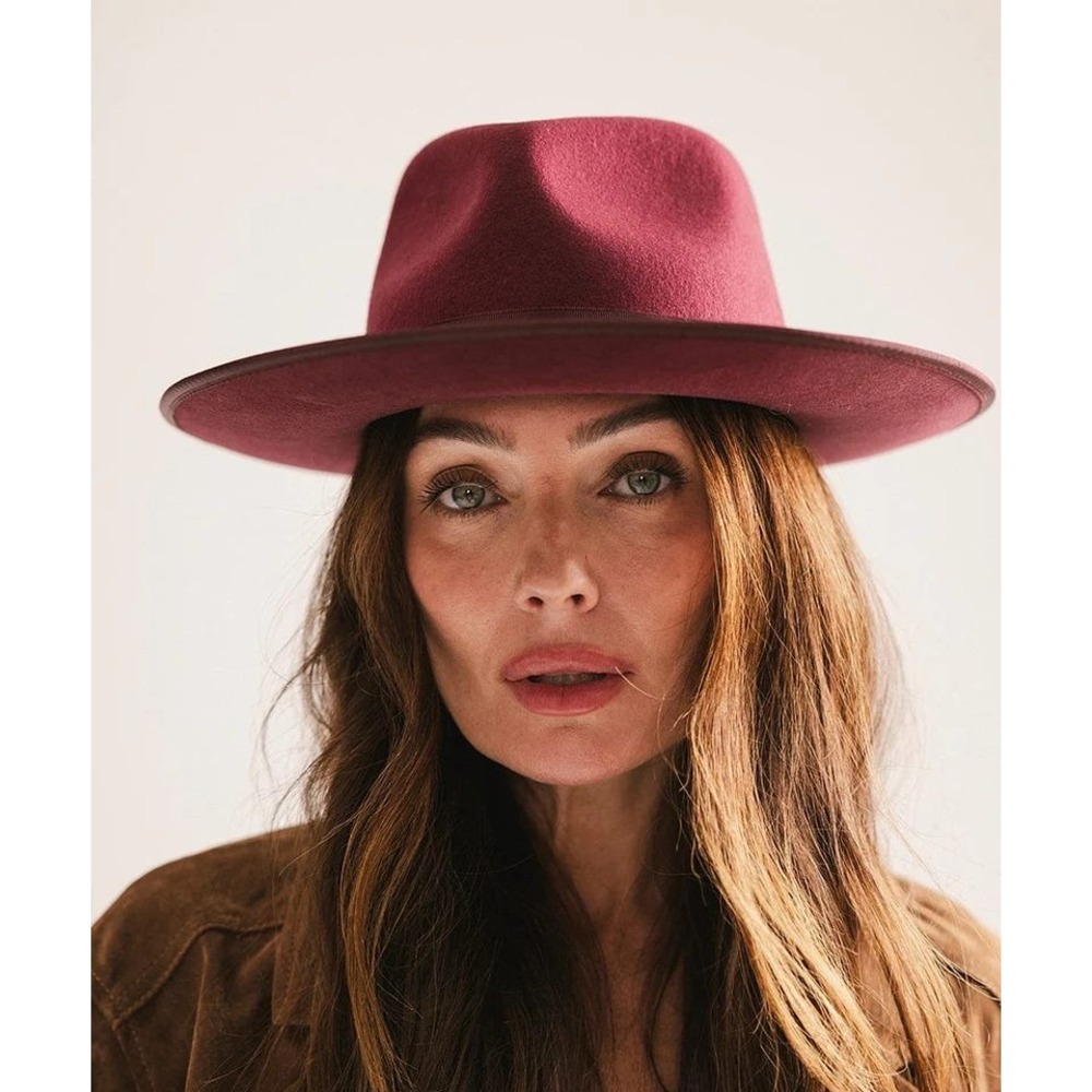 Gigi Pip Merlot 100% Australian Wool Wide Brim Fedora Monroe Rancher Hat 57 Boho